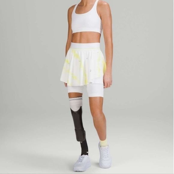 Lululemon Court Rival High-Rise Skirt Cross Court Wash Electric Lemon Wh… - Picture 4 of 15
